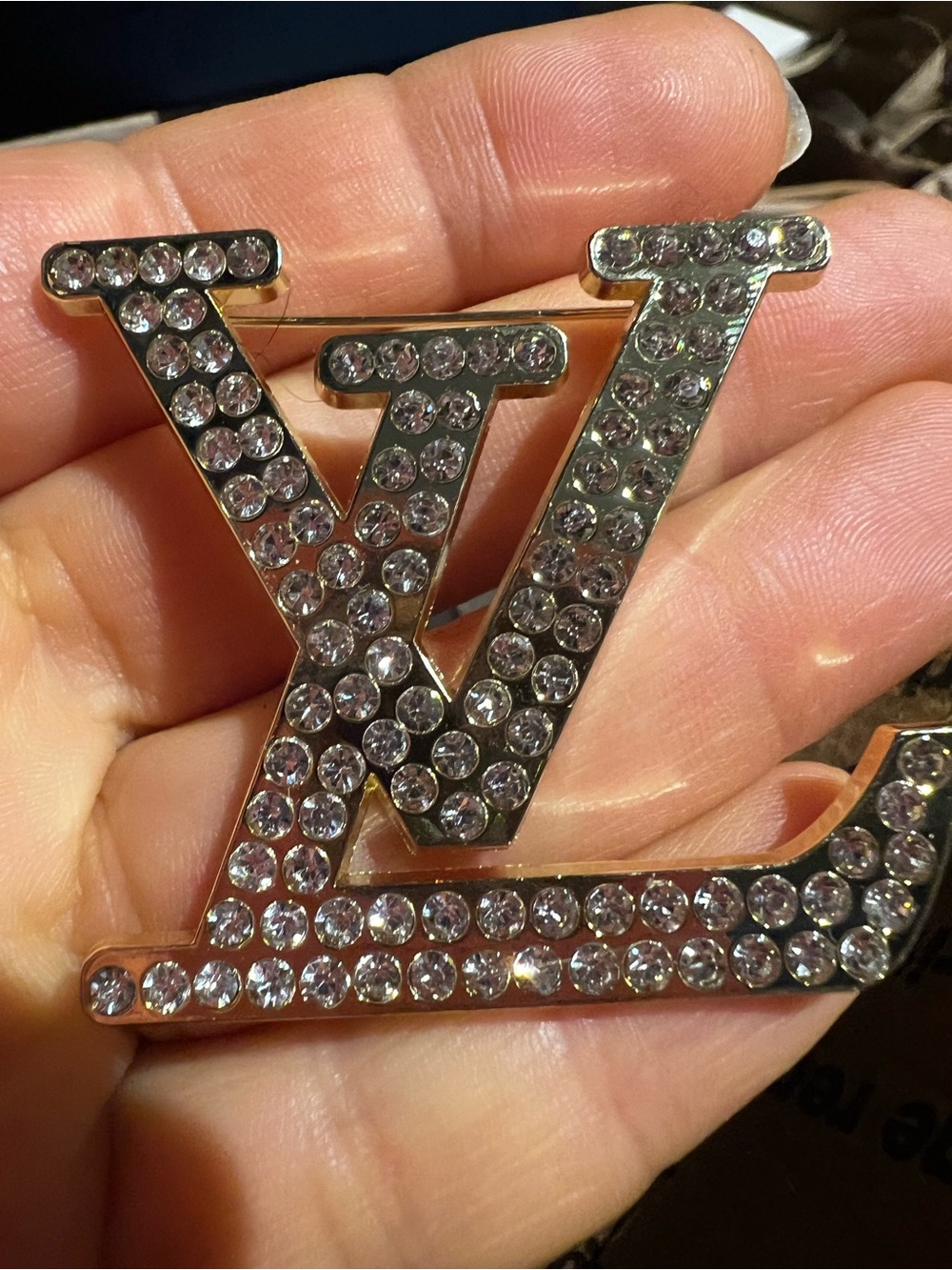 Crystal Pavé Faahion unbranded Inspired Logo Brooch - gold Crystal